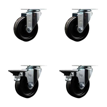 Service Caster 4'' Phenolic Wheel Swivel Top Plate Caster Set with 2 Posi Brakes, 4PK SCC-20S414-PHR-2-PLB-2
